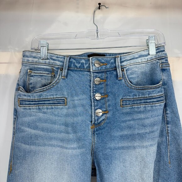 Driftwood Women 28 Charlee Jeans Wide Leg Cropped Button Fly Blue Denim STAIN - Picture 2 of 10